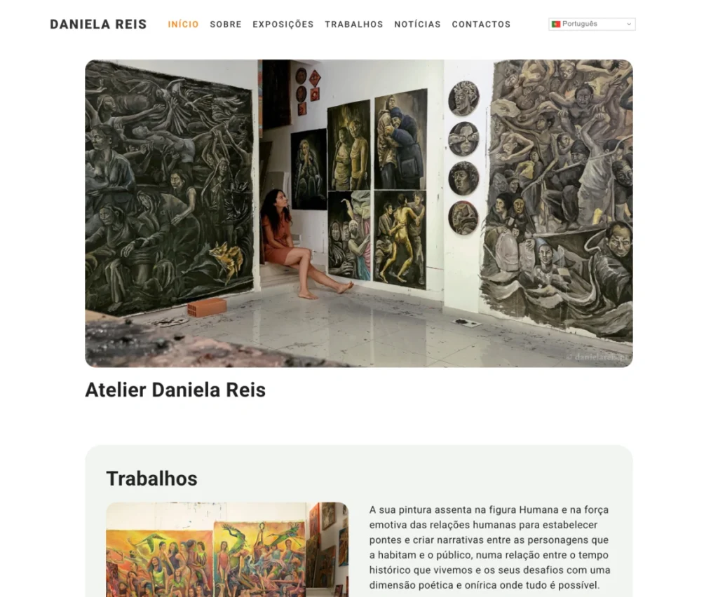 Design de website para artistas em Portugal: projeto Daniela Reis criado por OMeuSite.pt com foco em portfólio de pintura.