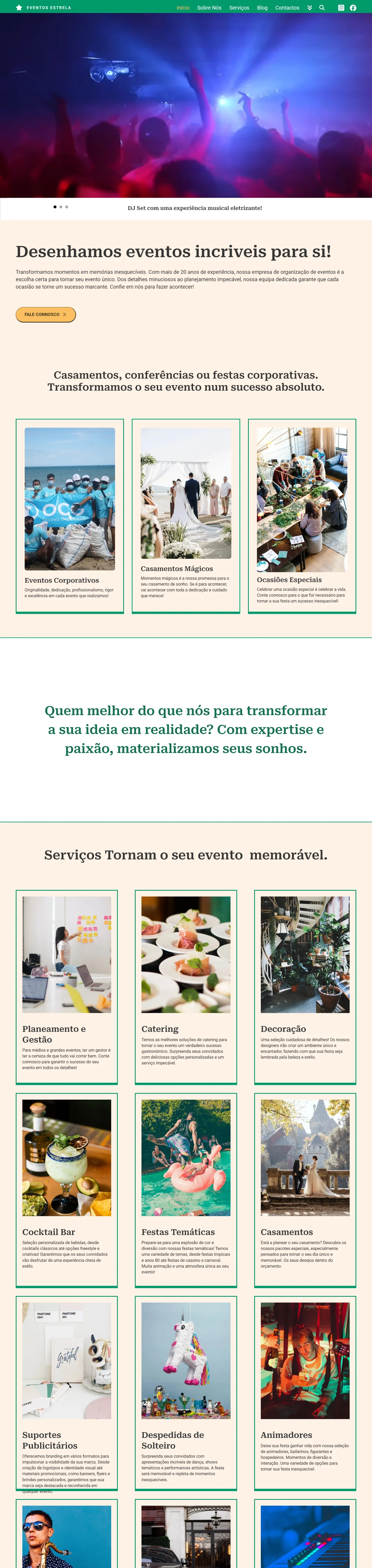 Eventos estrela website modelo template omeusitept